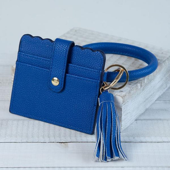 Bangle Key chain with Scalloped Edge Card Holder Royal Blue
