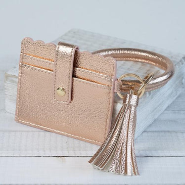 Bangle Key chain with Scalloped Edge Card Holder Rose Gold