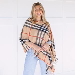 Button Plaid Shawl Scarf Poncho English Plaid