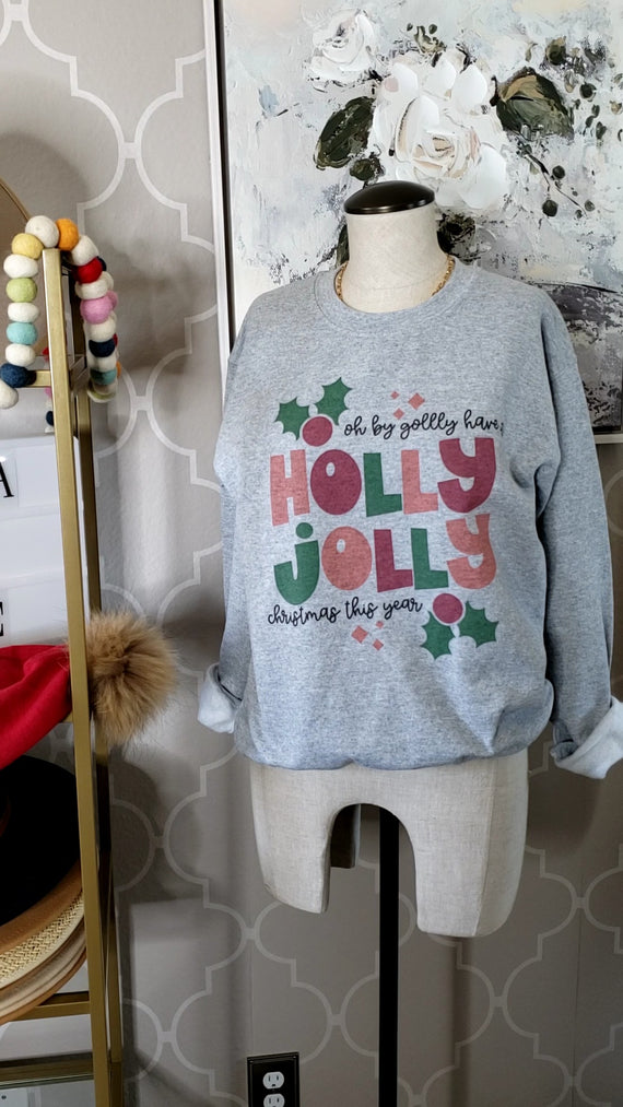 Holly Jolly Christmas Sweatshirt Gray