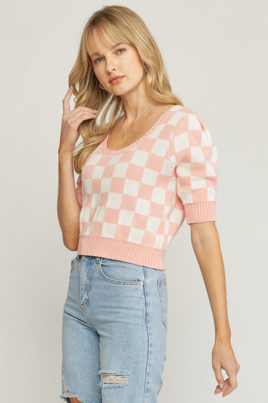 Cheeky Checkered Top Peach
