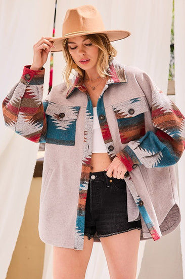 Aztec Print Solid Oversized Shacket