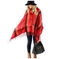 Button Plaid Shawl Scarf Red