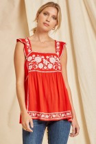 Brianna Embroidered Top Red